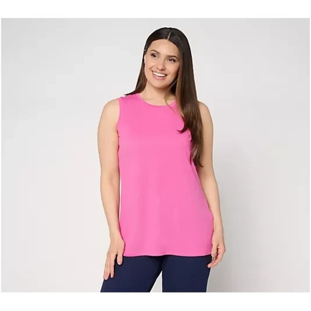 Denim & Co. Essentials Textured Knit Round Neck Tank Top Deep Pink, Large